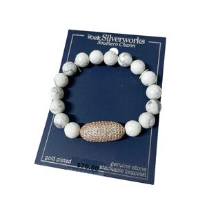 Genuine Stone Gold Plated Charm Stackable Stretch Bracelet Retail $70